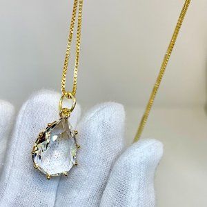 New 14K Gold Filled Clear CZ Pear Shape Necklace